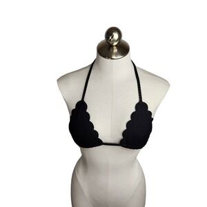 Aerie Waffle Scalloped String Triangle‎ Bikini Swim Top Womens XS Black